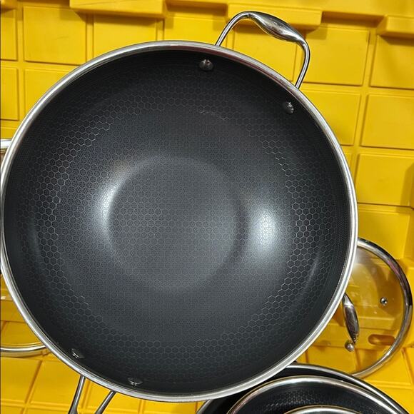 HEXCLAD 7-Piece Nonstick Stainless Steel Frying Pan Set 8 10 12- Lids Wok $600 - Picture 3 of 10